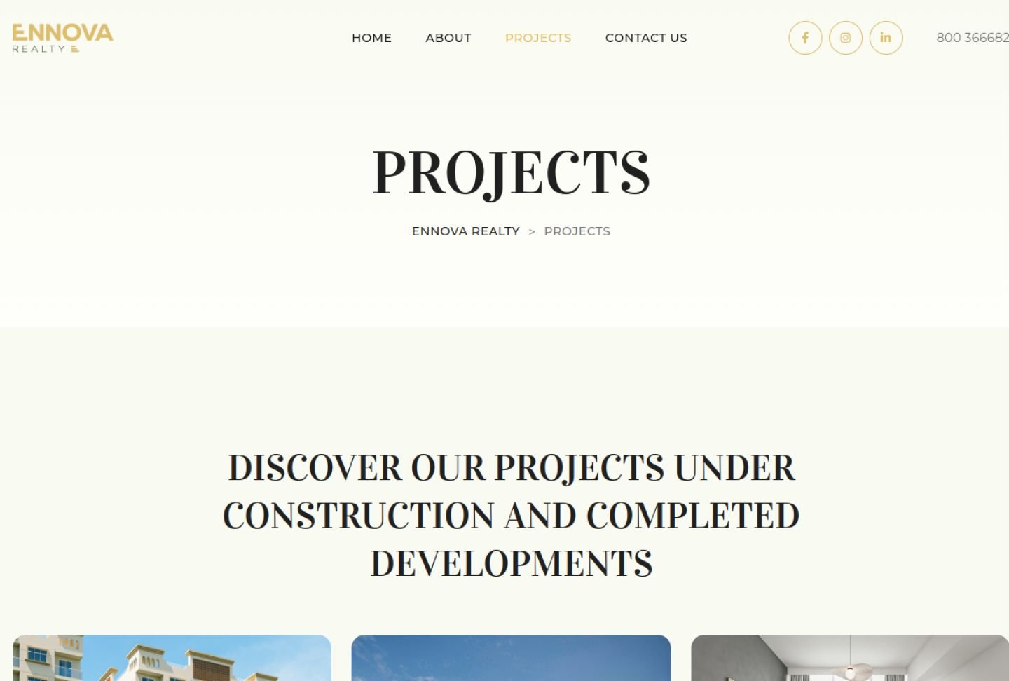 Ennova Realty projects listing page, web development by Endorse Media