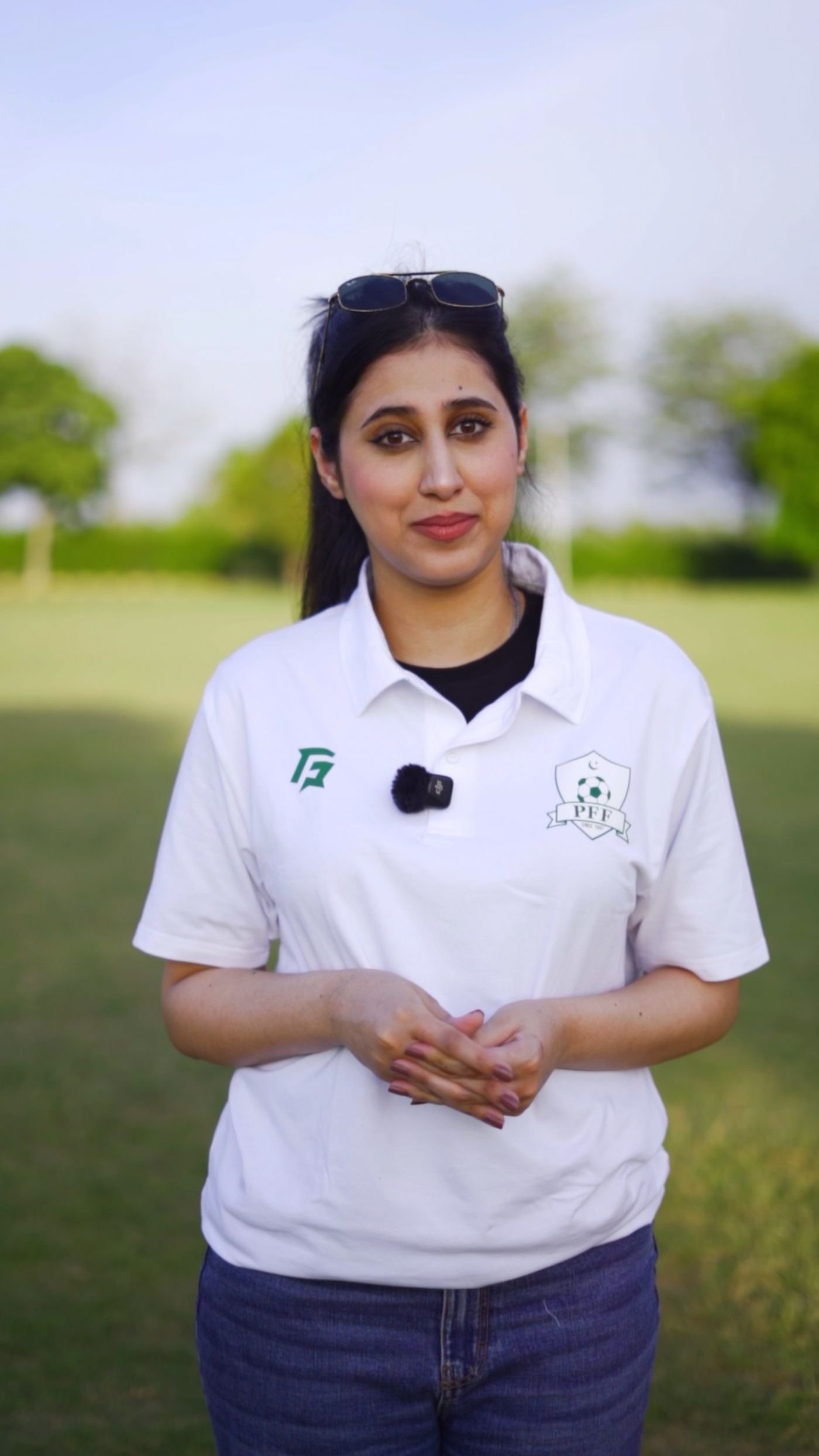 Presenter on the pitch during the Pakistan Football Federation commercial