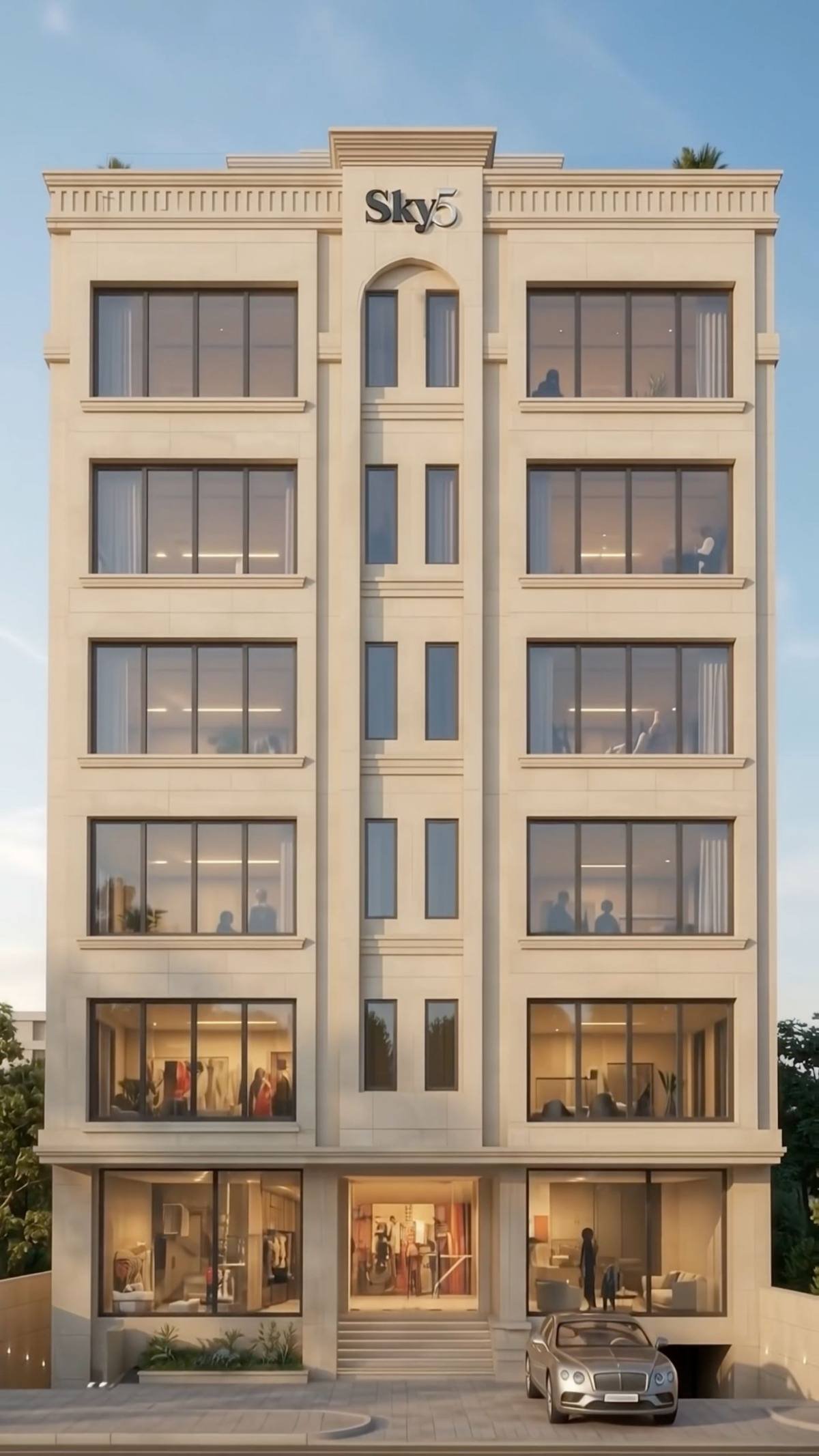 Sky5 DHA Phase 4 front elevation with signage