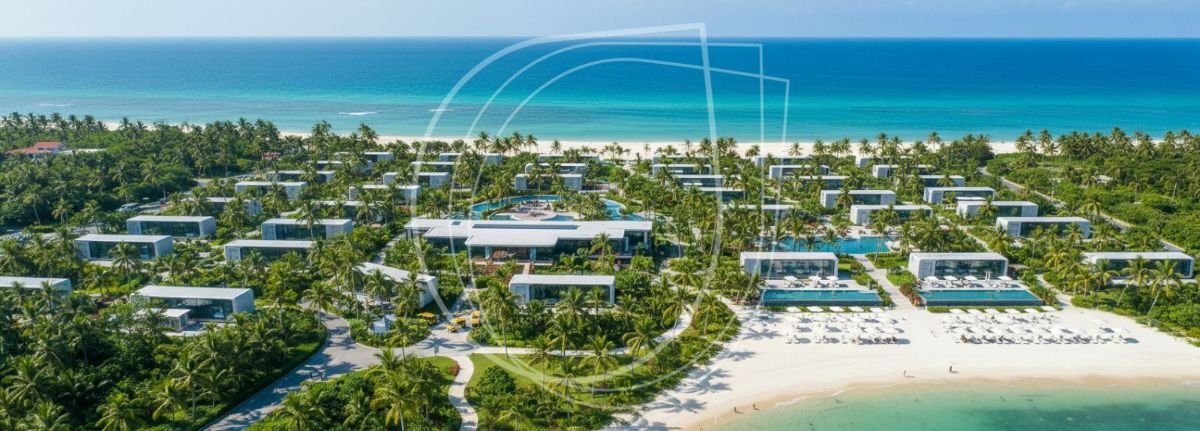 Aerial 3D render of the Zanzibar beach resort