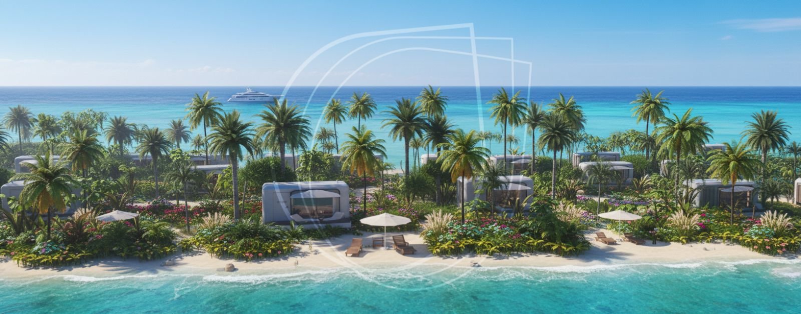 Zanzibar resort beachfront villas, 3D render